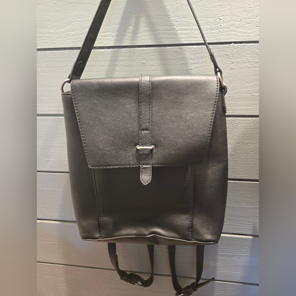 Sleek Black Leather Book Bag Purse